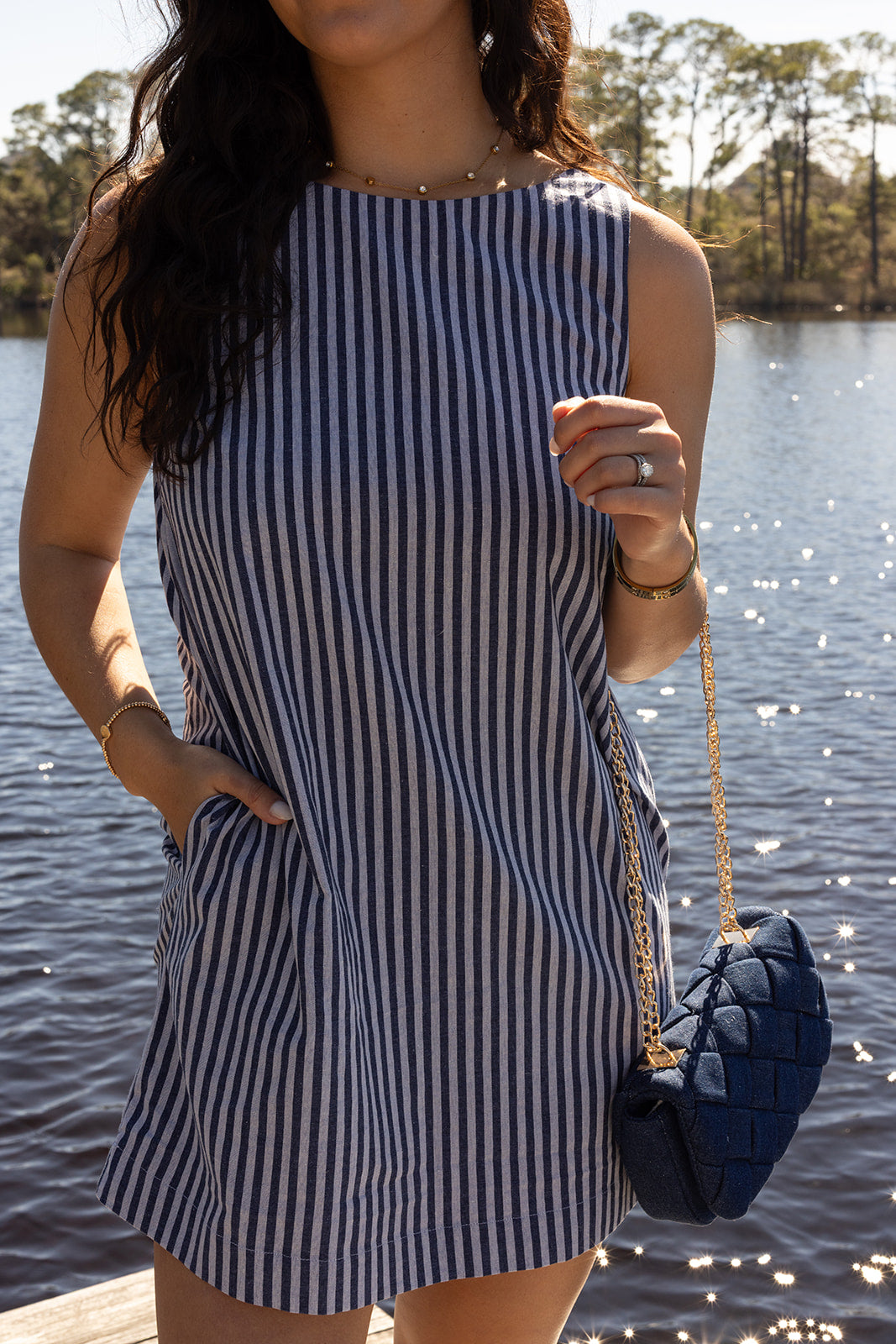Model in the Dockside Dress on a dock