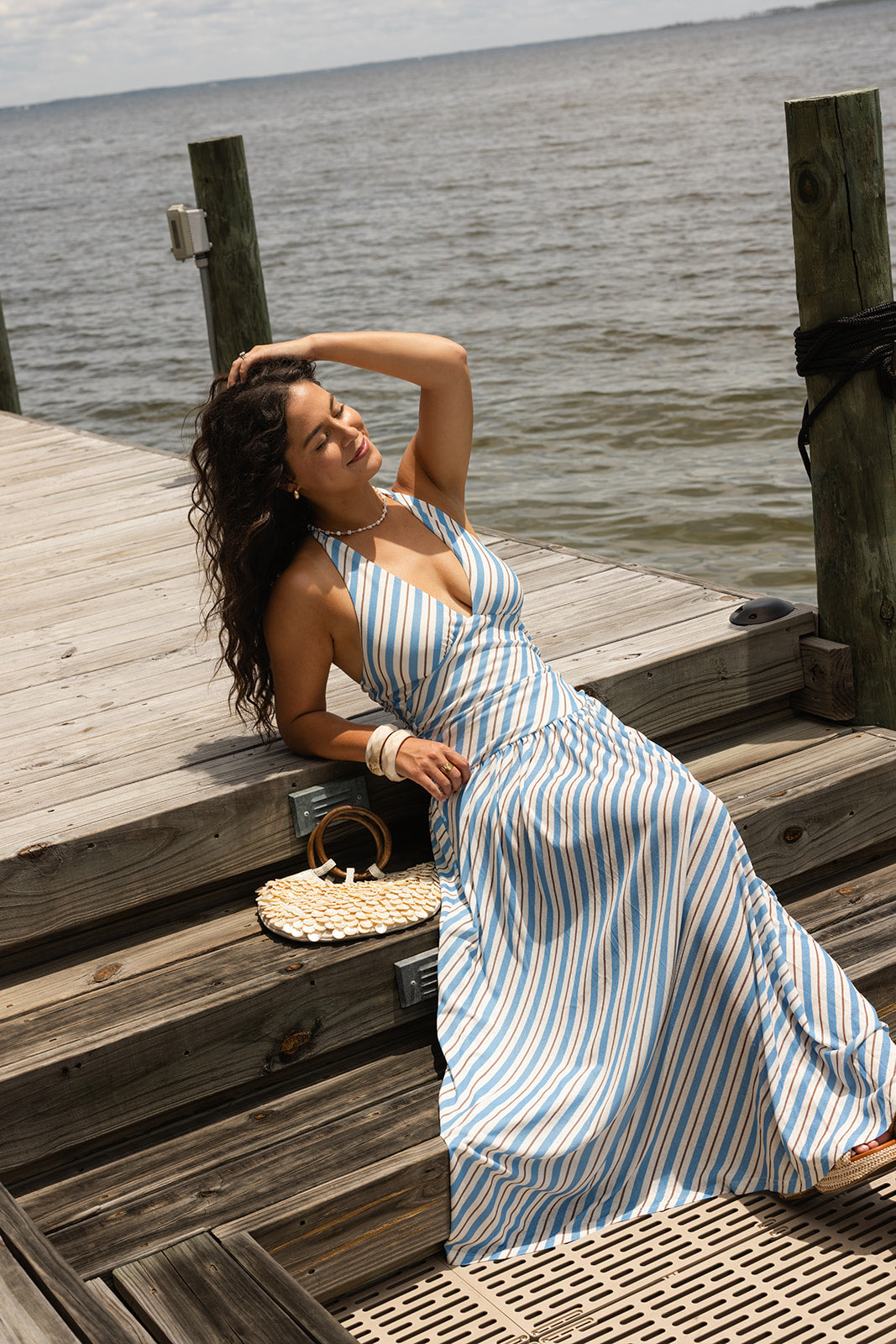 striped maxi beach dress Harbor Stripe Color:Black The plunging neckline and fitted faux leather dress Selena Gomez Embraces Cottagecore