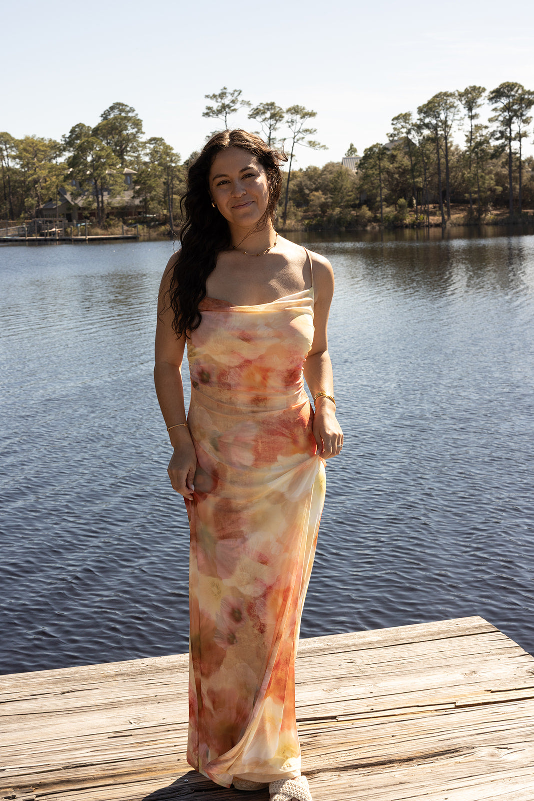 Model in the Meet Me at Sunset Dress at golden hour